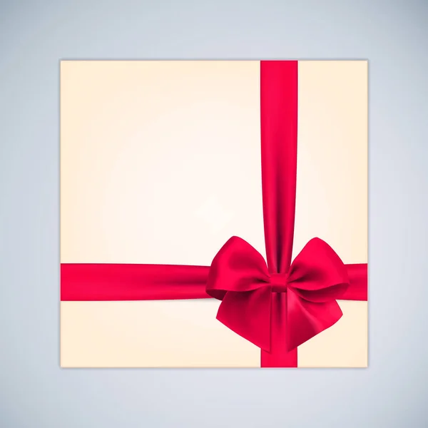 Geschenkdoos met realistische rode boog en lint voor vrolijk Kerstmis en Nieuwjaar ontwerp. — Stockvector