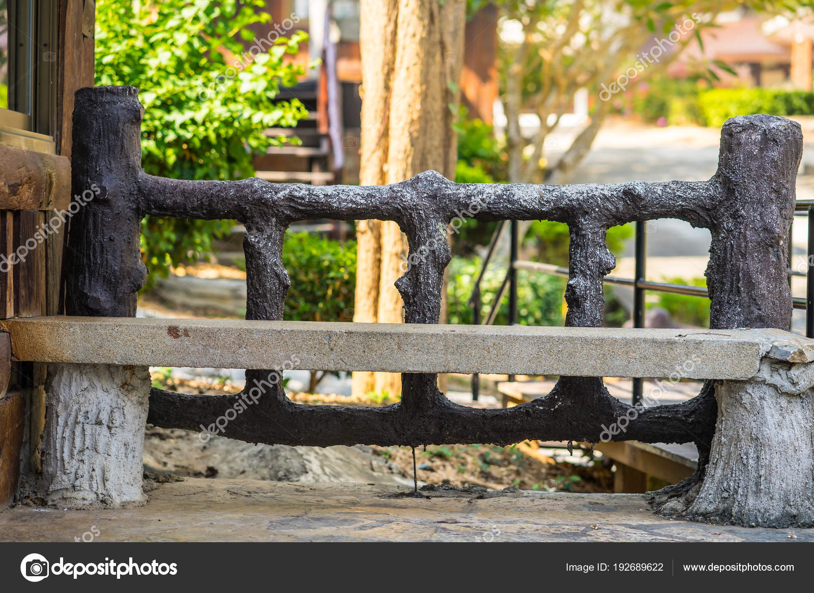 Long Cement Bench In Garden Stock Photo C Phollapat 192689622