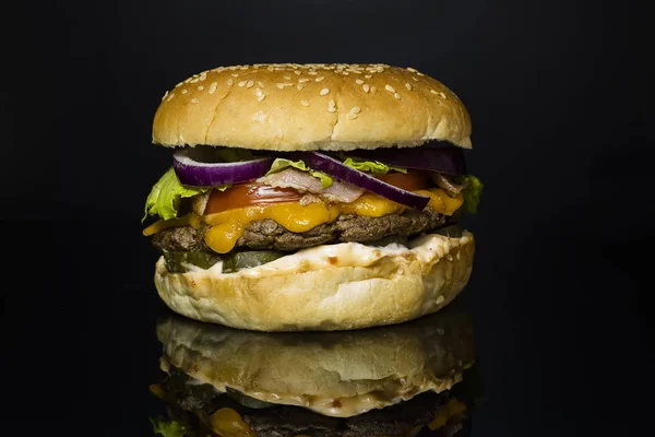 burger portrait on a dark background