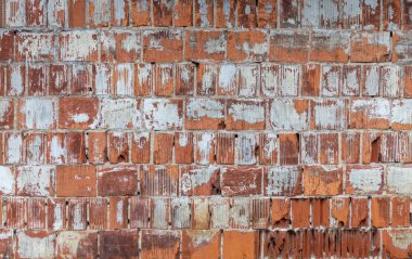 Old Weathered Red Building Blocks and Concrete Decay Wall Texture