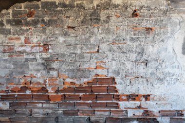 Old Weathered Concrete Decay Wall Texture With a Few Red Bricks Visible