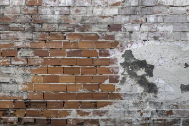 Old Weathered Concrete Decay Wall Texture With Red Bricks Visible