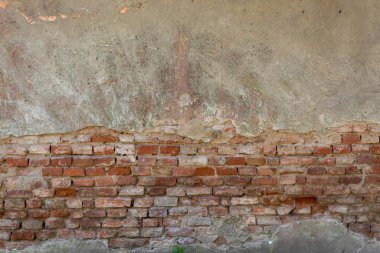 Old Weathered Brownish Concrete Wall Texture With Some Red Bricks Visible