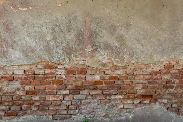 Old Weathered Brownish Concrete Wall Texture With Some Red Bricks Visible
