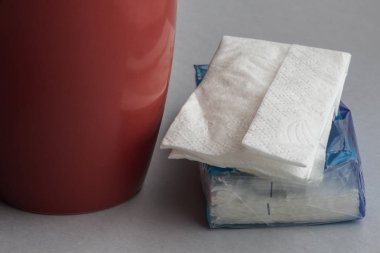 Paper Tissue Pack and Tea Cup Close Up