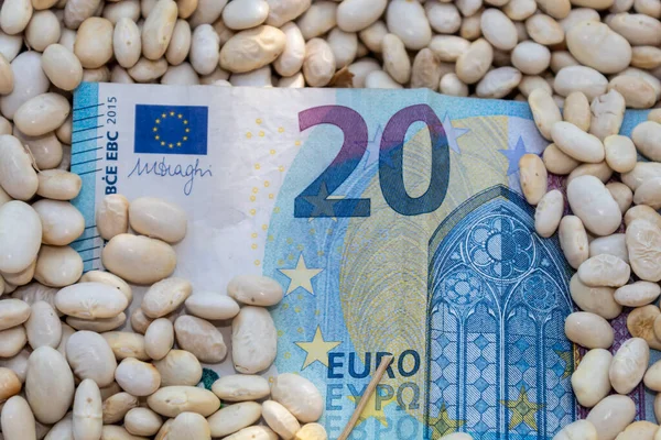 20 Euro Banknote Covered With Old and Damaged Beans