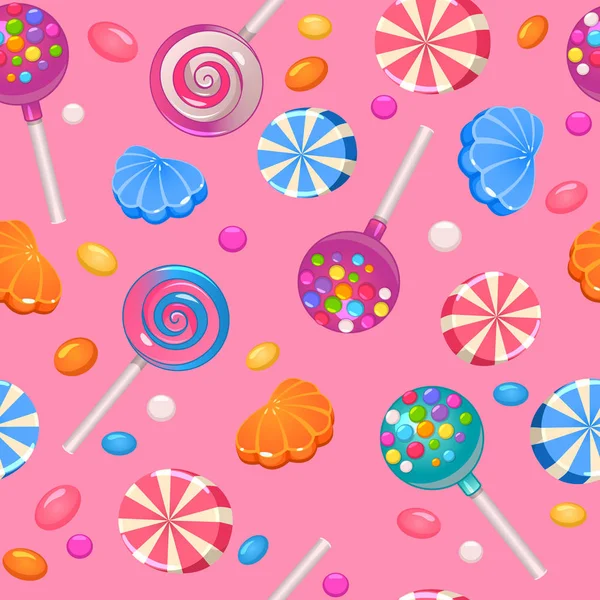 Illustration Farbiger Lutscher Bonbons Und Gelee Muster Auf Rosa Hintergrund — Stockvektor