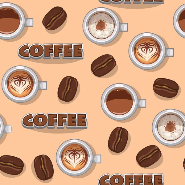 Illusztráció Minta Készlet Különböző Típusú Kávé Fehér Csésze Kávébab — Stock Vector