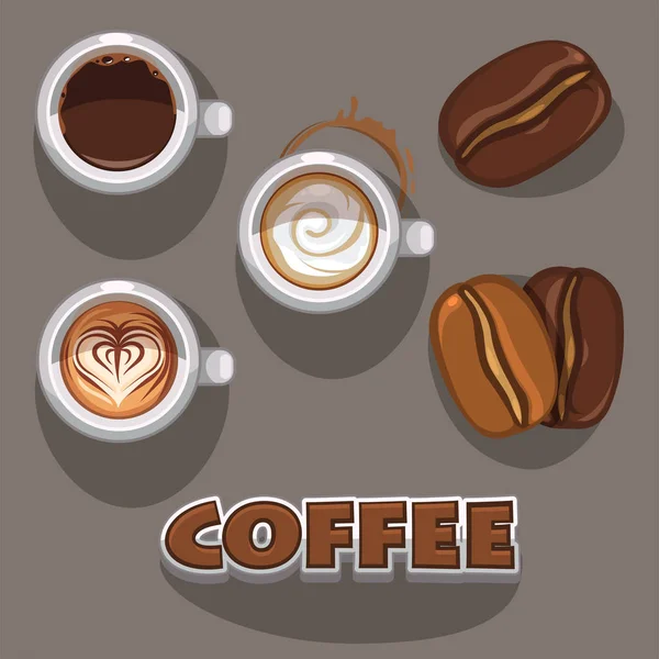 Ilustrace Bílých Šálků Kávy Kávovými Zrny — Stockový vektor