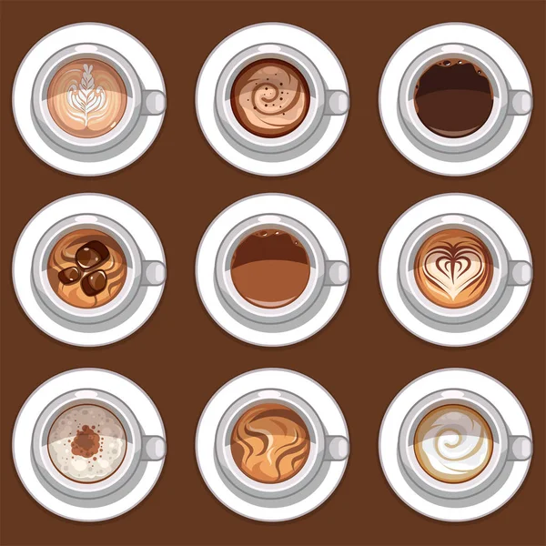 Illustrazione Set Icone Diversi Tipi Caffè Tazze Bianche — Vettoriale Stock