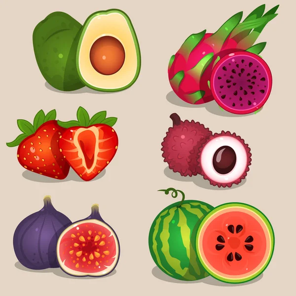 Ilustracja Świeżych Owoców Koloru Ustawionych Jasnym Tle — Wektor stockowy