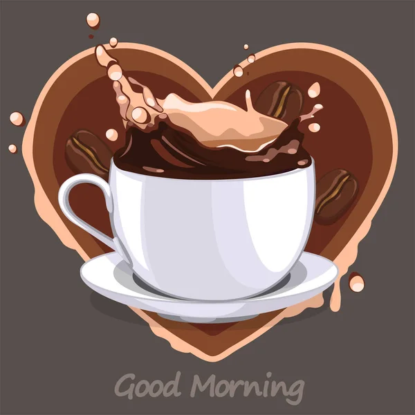 Illustrazione Singola Tazza Caffè Con Cuore Rosso Sfondo Scuro — Vettoriale Stock