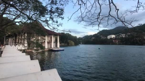 Kandy Srí Lanka Jezero Strany Altánu Chrámu — Stock video