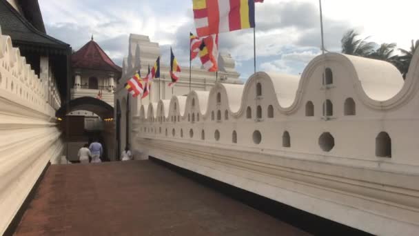 Kandy, Σρι Λάνκα, 20 Νοεμβρίου 2019, πέρασμα Sri Dalada Maligawa κατά μήκος του ναού με τουρίστες — Αρχείο Βίντεο