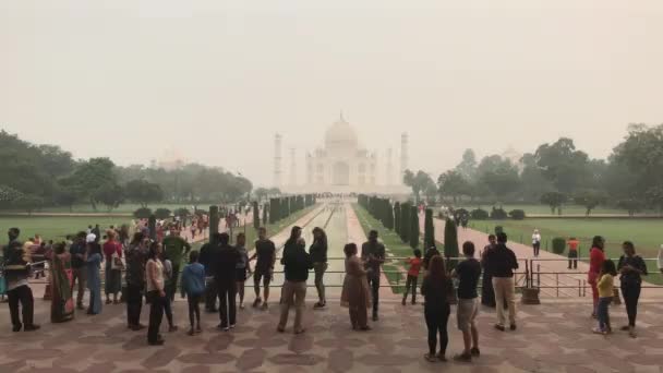 Agra, India, November 10, 2019, Taj Mahal, tourists gather near the canal near the mosque — Stock Video