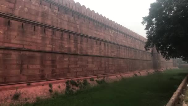 New Delhi, Indie, 11. listopadu 2019, vysoká zeď se zeleným trávníkem pod základnou — Stock video