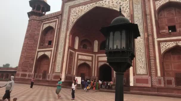 Agra, India, November 10, 2019, Taj Mahal, tourists walk around the territory — 图库视频影像