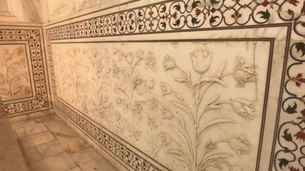 Agra, indien - taj mahal schöne wand mit blumen — Stockvideo