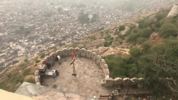 Jaipur, India - Felülről nézve a régi történelmi erőd része 16 — Stock videók