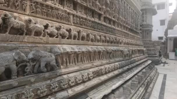 Udaipur, India - prachtige stenen patronen op de muren van een oude tempel deel 3 — Stockvideo