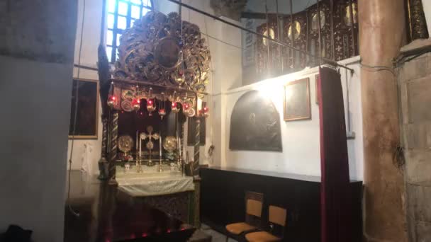 Bethlehem, Palestine - October 20, 2019: Basilica of the Nativity Inner church — Αρχείο Βίντεο