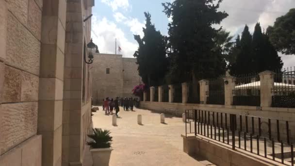 Bethlehem, Palestine - October 20, 2019: Basilica of the Nativity yard with tourists part 4 — 비디오