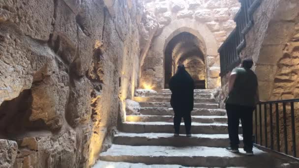 Ajloun, Jordania - los turistas caminan a través de los terrenos del antiguo castillo parte 5 — Vídeos de Stock
