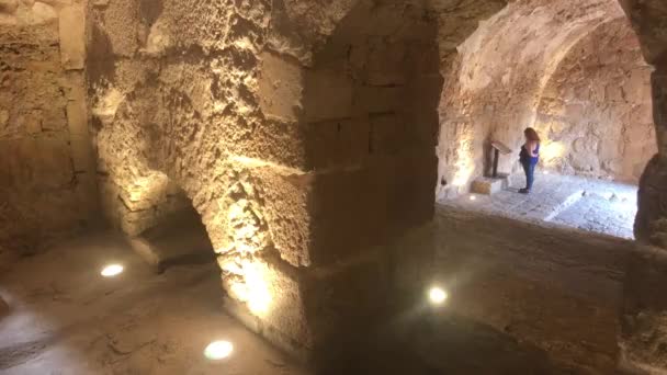 Ajloun, Jordanië - toeristen zien de bezienswaardigheden van het oude fort deel 2 — Stockvideo