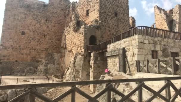 Ajloun, Jordánsko - kamenné zdi historického hradu část 4 — Stock video