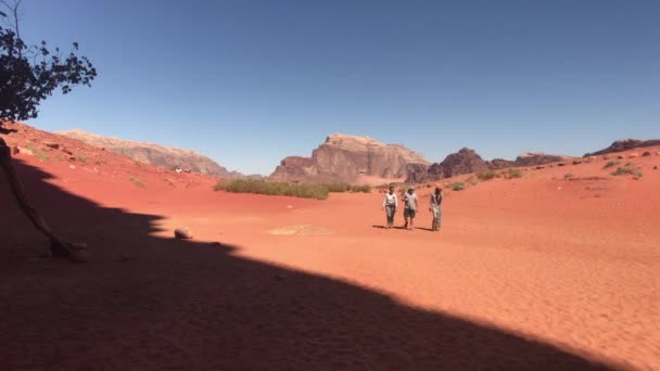 Wadi Rum, Jordania - 17 de octubre de 2019: los turistas exploran los misterios del desierto rojo parte 4 — Vídeos de Stock