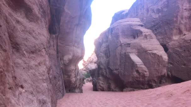 Wadi Rum, Jordan - whimsical cliffs created by time in the desert part 4 — ストック動画