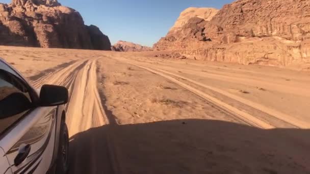 Wadi Rum, Jordan - desert safari against the backdrop of beautiful mountains part 13 — ストック動画