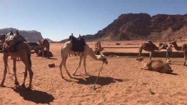 Wadi Rum, Jordan - October 17, 2019: tourists move through the desert part 1