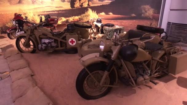 Amman, Jordan - October 20, 2019: Royal Automobile museum vintage motorcycle from the family collection part 7 — ストック動画
