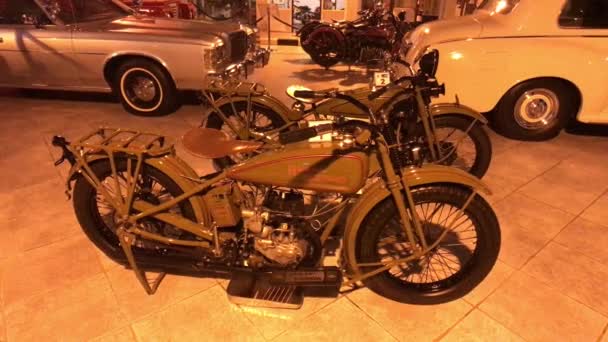 Amman, Jordan - October 20, 2019: Royal Automobile museum vintage motorcycle from the family collection part 19 — Stock video