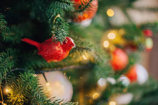 Kerstmis Nieuwjaar Vakantie Achtergrond Met Versierde Kerstboom — Stockfoto