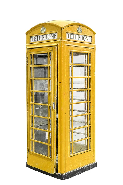 Classic British yellow phone booth in London UK, isolated — Stock Photo, Image
