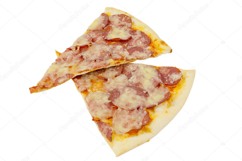 Slices of cheese pizza close-up isolated on white background