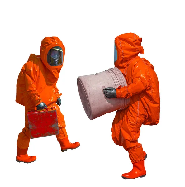 Elszigetelt ember a narancssárga hazmat védőöltözet — Stock Fotó