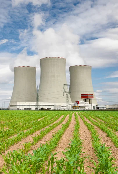 Elektrowni jądrowej Temelín z pola kukurydzy, Republika Czeska — Zdjęcie stockowe