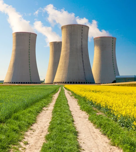 Nuclear power plant Dukovany with rape field, Czech Republic — Stock Photo, Image