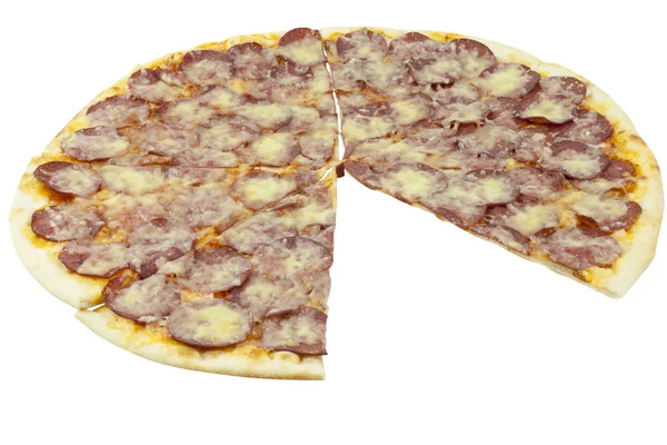 Salami Pizza Isoliert Auf Weiß — Stockfoto