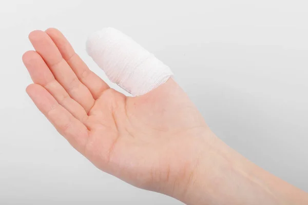 Injured Finger Bandage White Background — Stock Photo, Image