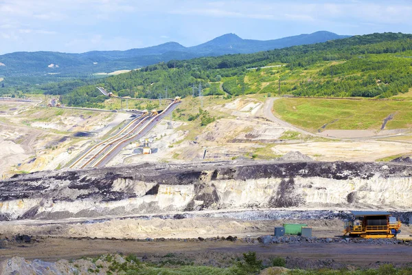 Une Mine Lignite Ciel Ouvert Avec Des Bandes Transporteuses Menant — Photo