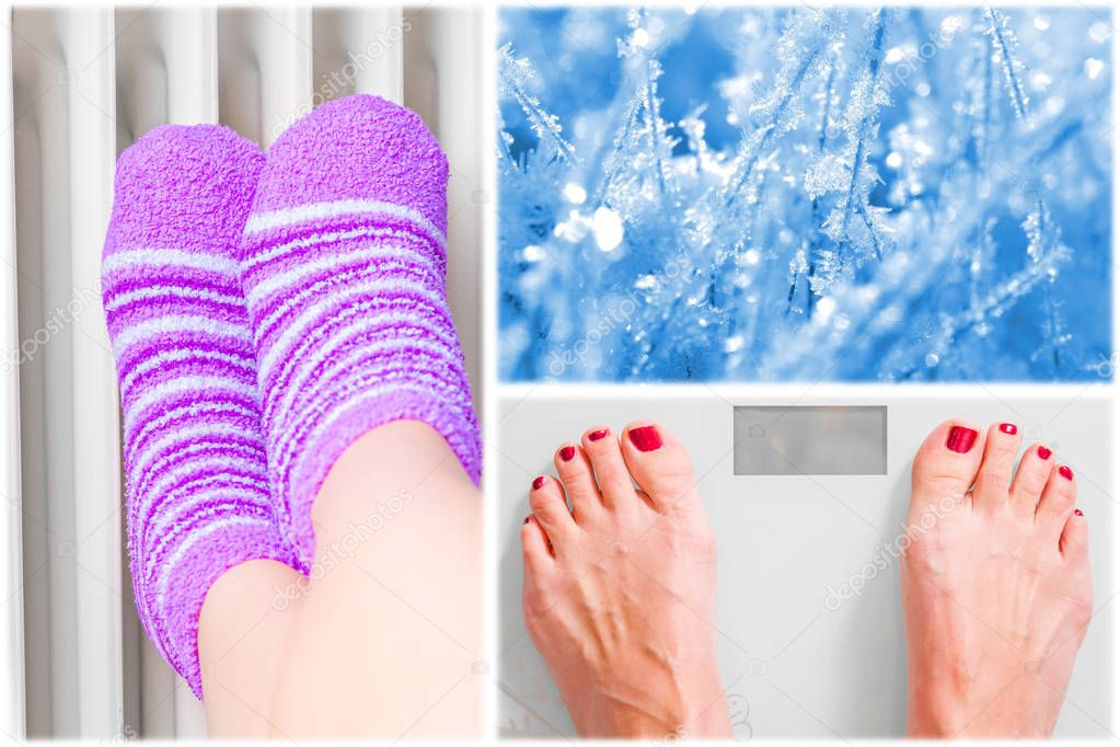 Feet on person scales,winter and relaxation concept
