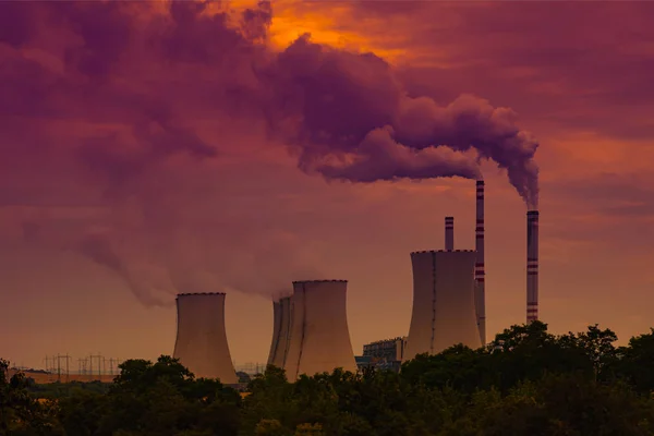 Central Eléctrica Carvão Pôr Sol — Fotografia de Stock