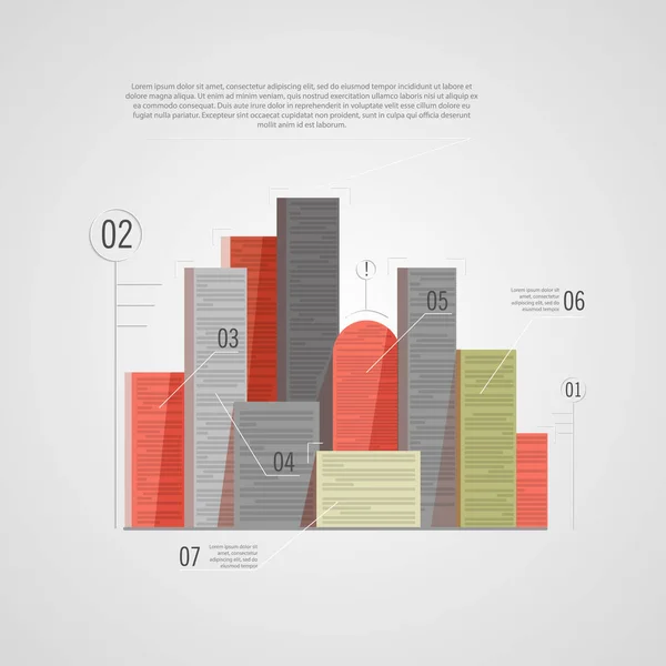 Flat town. Infographics on the buildings. — Stock Vector