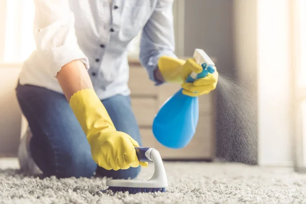 Woman cleaning her house — Stock Photo, Image