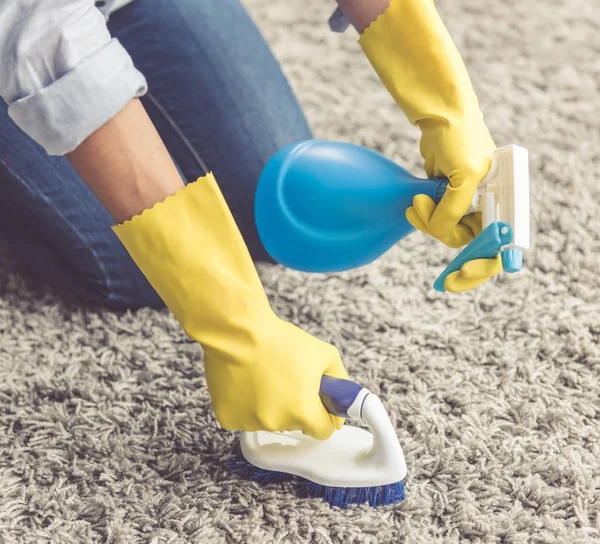 Femeia îşi curăţă casa — Fotografie, imagine de stoc