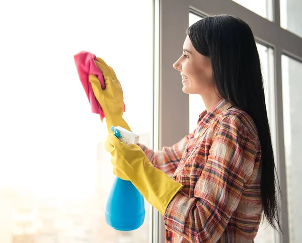 Bella donna pulizia casa — Foto Stock
